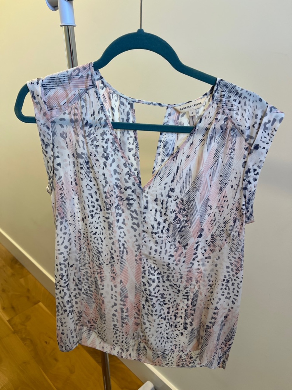 Rebecca Taylor White Blush & Gray Printed Sleeveless Blouse